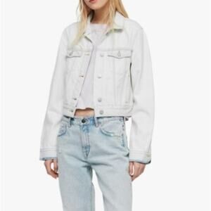 ALL SAINTS Ellis Cropped Denim Jacket Bleached Acid Wash White {Y28}